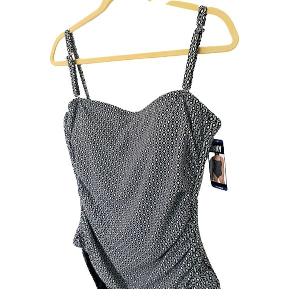 NWT DKNY Womens One Piece Swimsuit Black White Strapless Option Built In Bra XXL - Picture 6 of 12
